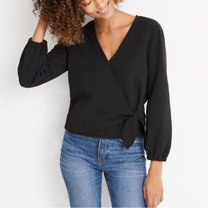Madewell Texture & Thread Black Ribbed Jacquard Knot-Front Top Women's Size XS
